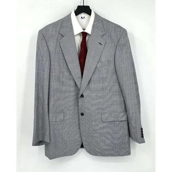 jacket blazer sport coat wool silk plaid gray made in italy 46L